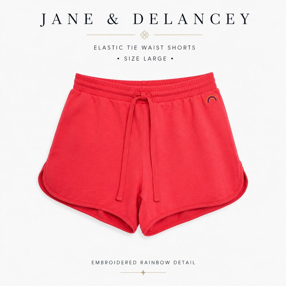 JANE & DELANCEY Shorts Elastic Tie Waist Embroidered Rainbow Large